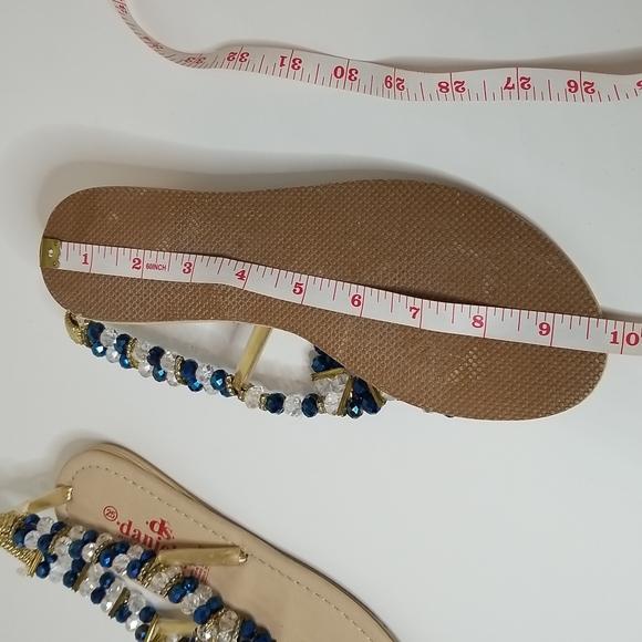 Sparkly Blue Beaded Rhinestone Flat Between The Toe Sandals Shoes Flats Indian - Picture 9 of 9